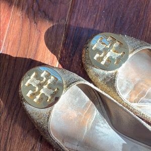 Tory Burch Gold Glitter ‘Reva’ Flats